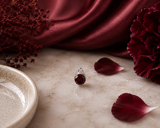 4mm Circle Garnet Gemstone Charm - 14K Solid Gold (White)