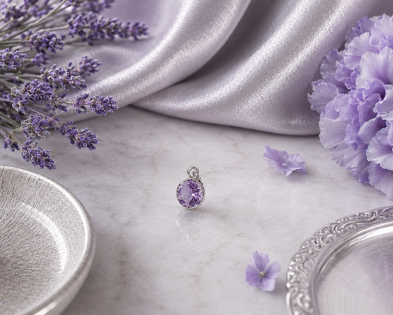 Load image into Gallery viewer, Amethyst Gemstone Charm - 14K Solid Gold (White)
