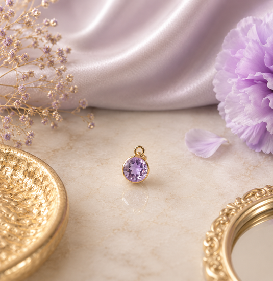 Amethyst Gemstone Charm - 14K Solid Gold (Yellow)