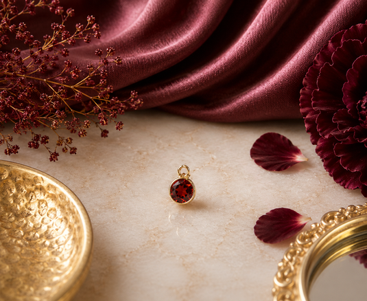 Garnet Gemstone Charm - 14K Solid Gold (Yellow)
