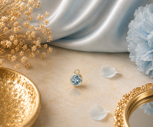 Blue Topaz Gemstone Charm - 14K Solid Gold (Yellow)