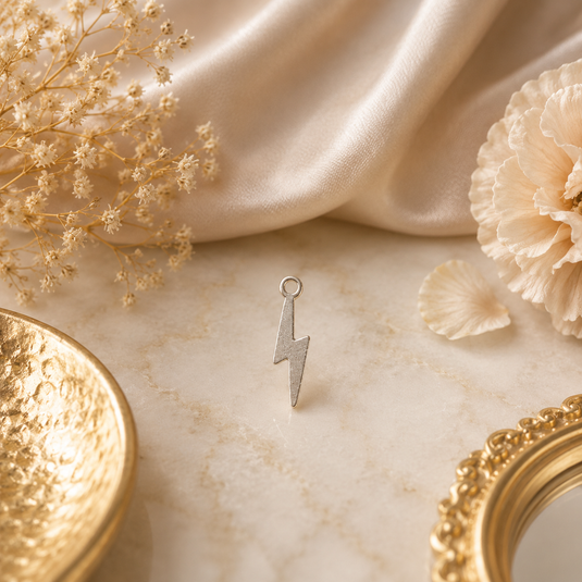 Lightning Bolt Charm - 14K Solid Gold (White)
