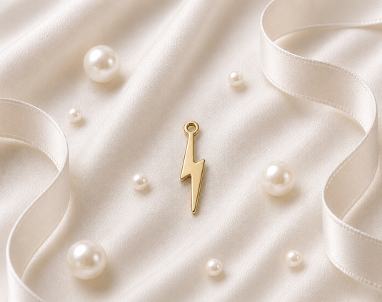 Lightning Bolt Charm - 14K Solid Gold (Yellow)