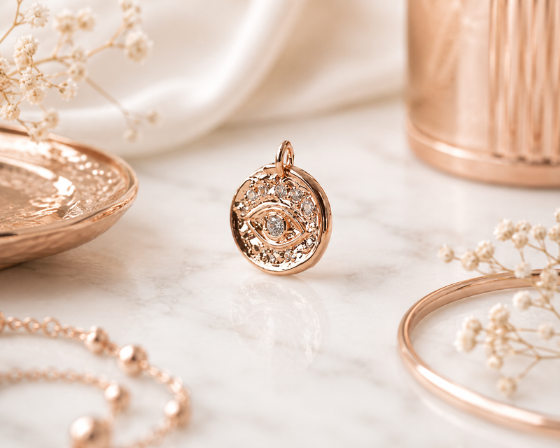 Load image into Gallery viewer, Eye Charm With CZ - Sterling Silver (Rose)
