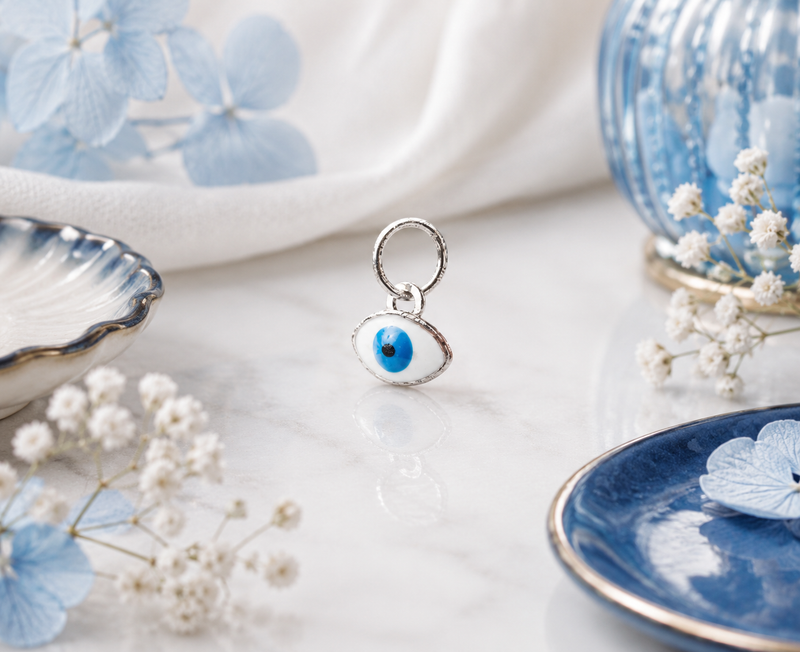 Load image into Gallery viewer, Evil Eye Enamel Charm - 14K Solid Gold (White)

