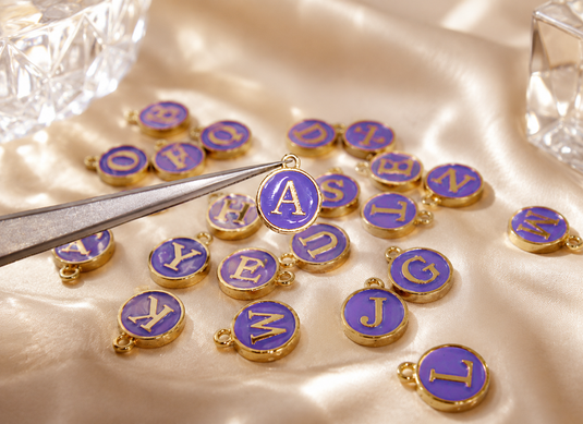 Purple Enamel Letter Charm - Stainless Steel
