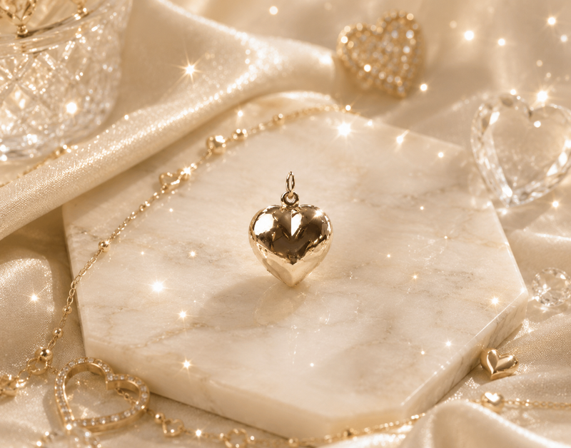 Cargue la imagen en el visor de la galería, Charm de corazón hinchado - Oro macizo de 14 quilates (amarillo) 
