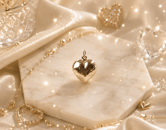 Charm de corazón hinchado - Oro macizo de 14 quilates (amarillo) 