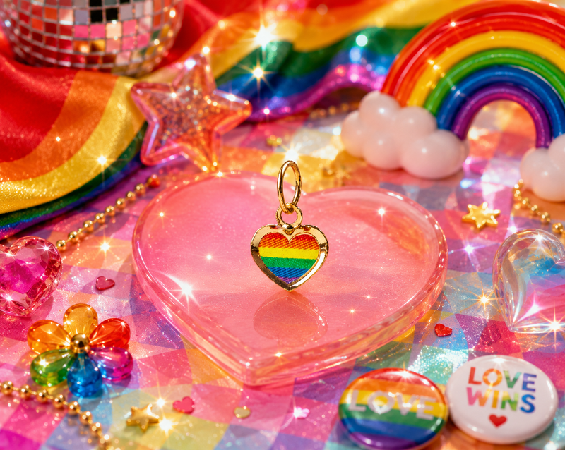 Cargue la imagen en el visor de la galería, Dije de orgullo con corazón arcoíris - Oro macizo de 14 quilates (amarillo) 
