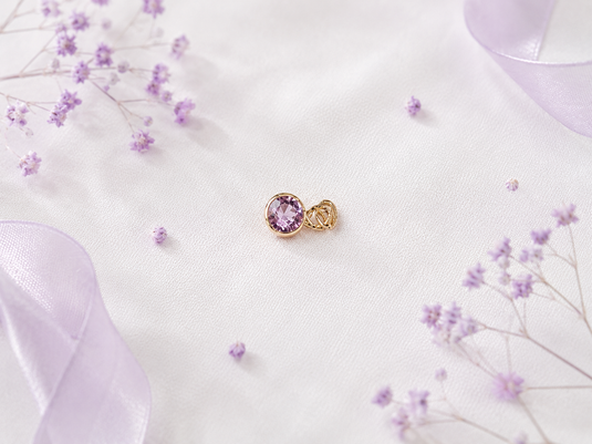Dije de zafiro rosa circular de 2,5 mm - Oro macizo de 14 quilates (amarillo)