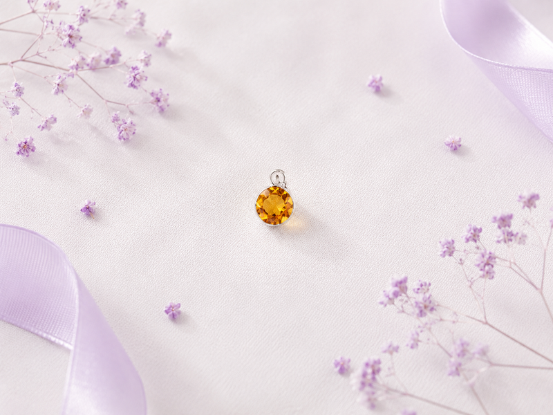 Load image into Gallery viewer, 4mm Circle Citrine Gemstone Charm - 14K Solid Gold (White)
