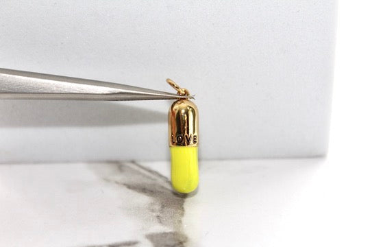 Load image into Gallery viewer, Yellow Pill Charm - Gold Plated
