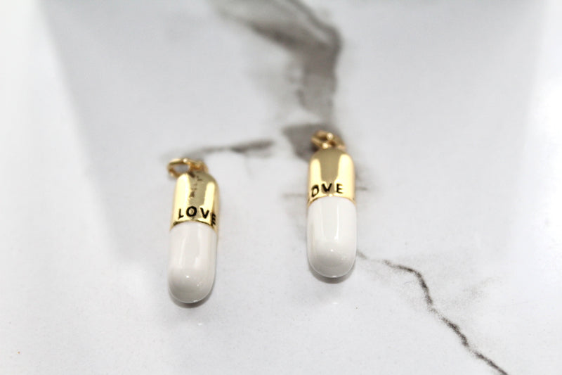 Load image into Gallery viewer, White Pill Charm - Gold Plated
