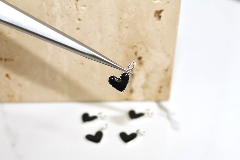 Load image into Gallery viewer, Black Enamel Heart Charm - Sterling Silver
