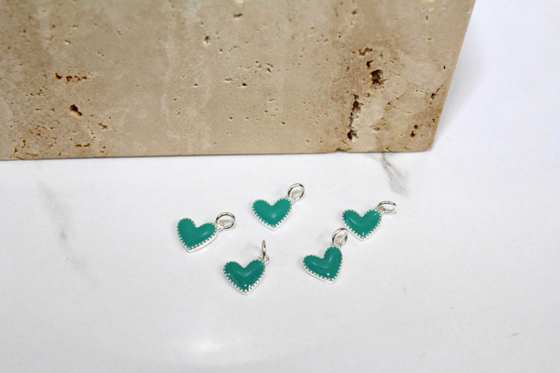 Load image into Gallery viewer, Teal Enamel Heart Charm - Sterling Silver
