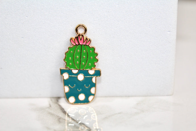 Polka Dot Planter Cactus Charm - Gold Plated