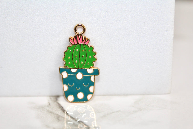 Load image into Gallery viewer, Polka Dot Planter Cactus Charm - Gold Plated
