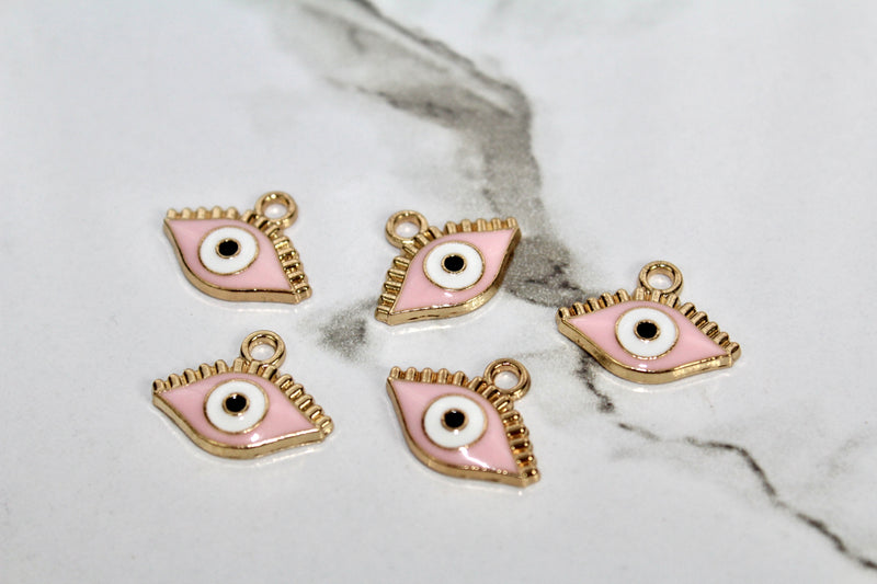 Load image into Gallery viewer, Pink Evil Eye Charm - Gold Plated
