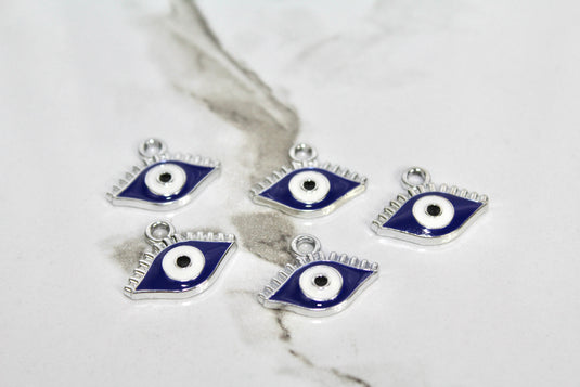 Dark Blue Evil Eye Charm - Silver Plated