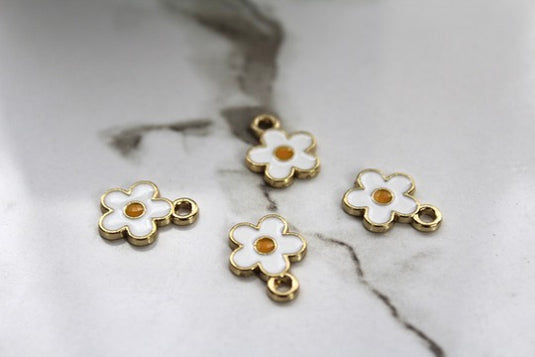 White Daisy Charm - Gold Plated