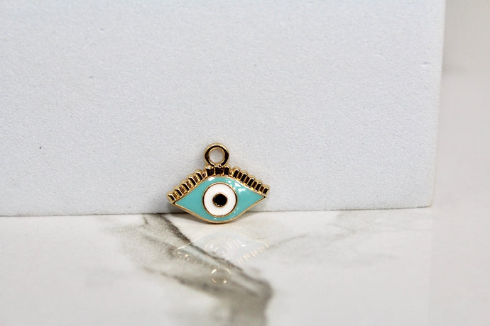 Light Blue Evil Eye Charm - Gold Plated