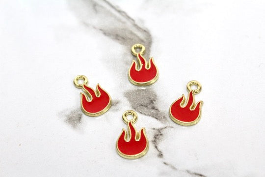 Red Flame Charm - Gold Plated