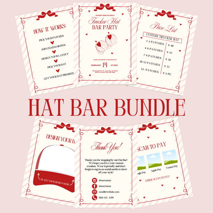 Hat Bar Signage Bundle - Red Bow