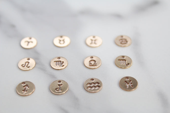 Circle Zodiac Sign Charm - 14K Gold Filled (Yellow)