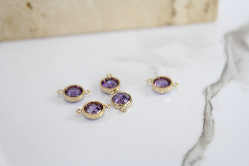 Load image into Gallery viewer, 6mm CZ Amethyst Connector - 14K Gold Filled (Yellow)
