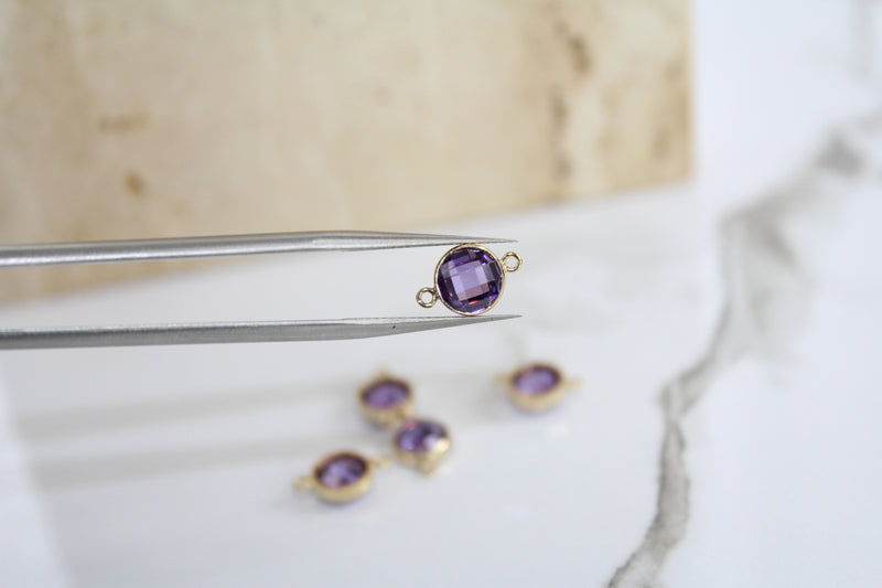 Load image into Gallery viewer, 6mm CZ Amethyst Connector - 14K Gold Filled (Yellow)
