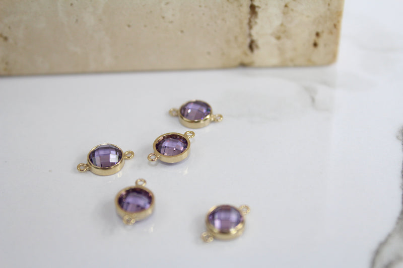 Load image into Gallery viewer, 6mm CZ Light Amethyst Connector - 14K Gold Filled (Yellow)
