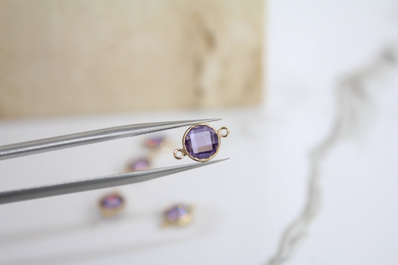 Load image into Gallery viewer, 6mm CZ Light Amethyst Connector - 14K Gold Filled (Yellow)
