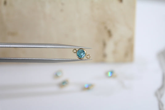 4mm  CZ Aquamarine Connector - 14K Gold Filled (Yellow)