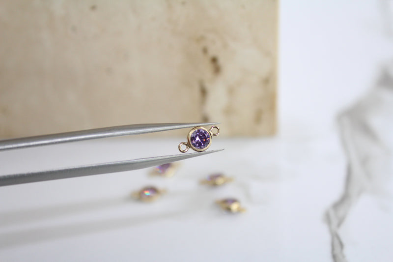 Load image into Gallery viewer, 4mm CZ Light Amethyst Connector - 14K Gold Filled (Yellow)
