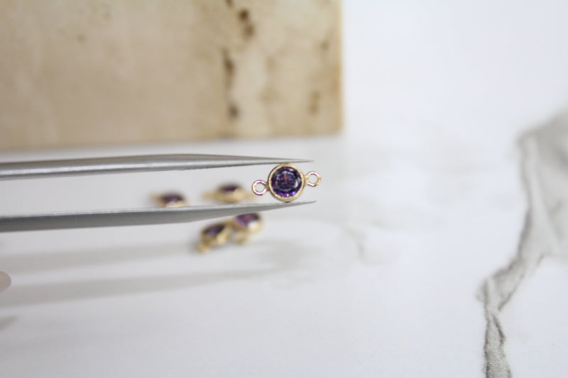 Load image into Gallery viewer, 4mm CZ Amethyst Connector - 14K Gold Filled (Yellow)
