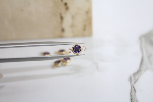 4mm CZ Amethyst Connector - 14K Gold Filled (Yellow)