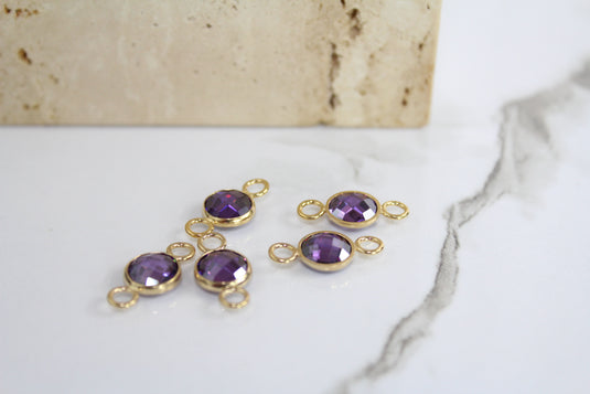 8mm CZ Amethyst Connector - 14K Gold Filled (Yellow)