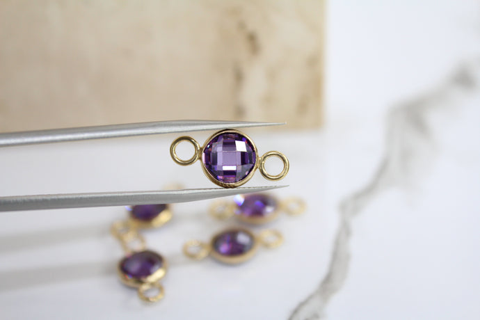 8mm CZ Amethyst Connector - 14K Gold Filled (Yellow)