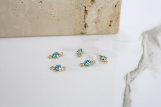 3mm CZ Aquamarine Connector - 14K Gold Filled (Yellow)