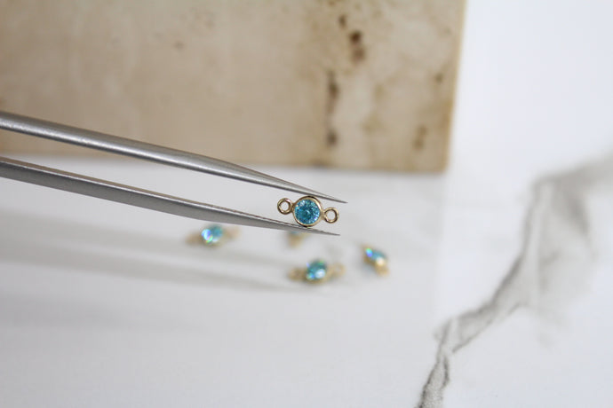 3mm CZ Aquamarine Connector - 14K Gold Filled (Yellow)