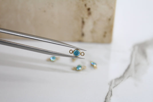 3mm CZ Aquamarine Connector - 14K Gold Filled (Yellow)