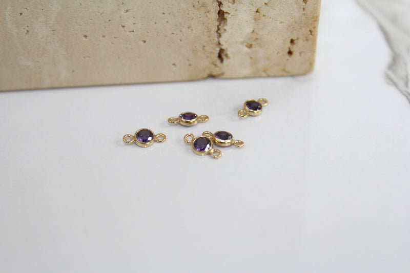 Load image into Gallery viewer, 3mm CZ Amethyst Connector - 14K Gold Filled (Yellow)
