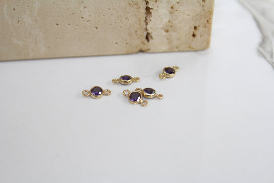 3mm CZ Amethyst Connector - 14K Gold Filled (Yellow)