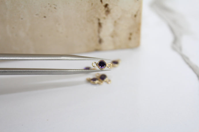 3mm CZ Amethyst Connector - 14K Gold Filled (Yellow)