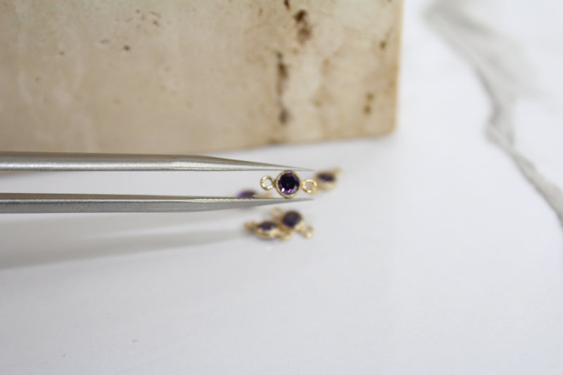 Load image into Gallery viewer, 3mm CZ Amethyst Connector - 14K Gold Filled (Yellow)
