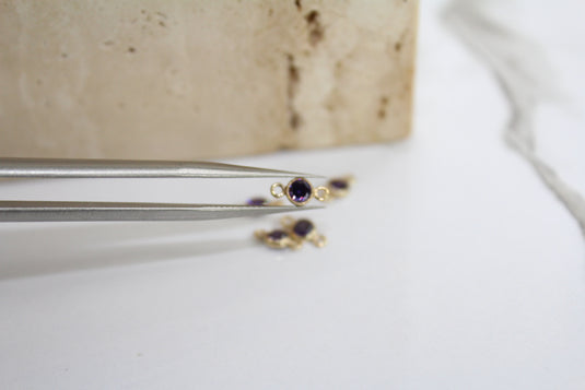 3mm CZ Amethyst Connector - 14K Gold Filled (Yellow)