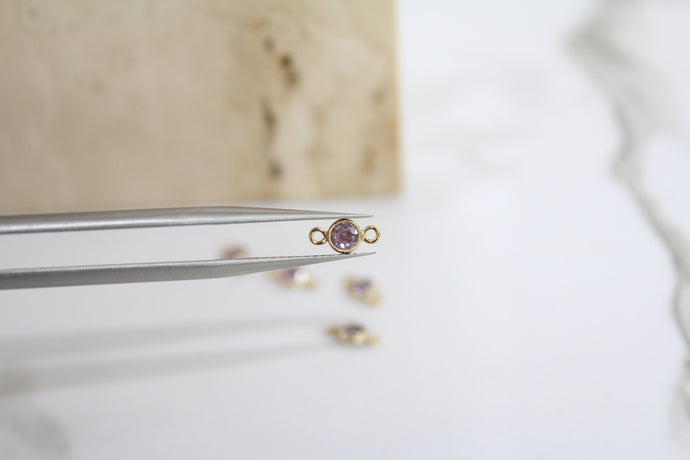 3mm CZ Light Amethyst Connector - 14K Gold Filled (Yellow)