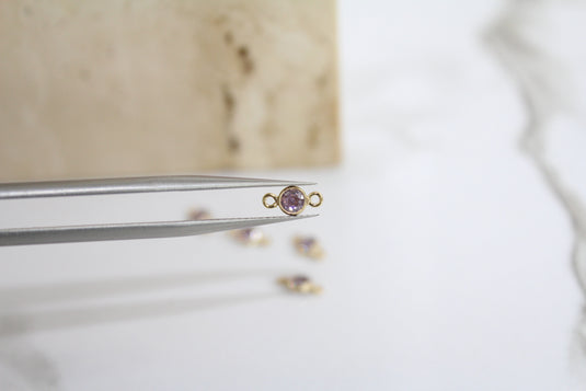 3mm CZ Light Amethyst Connector - 14K Gold Filled (Yellow)