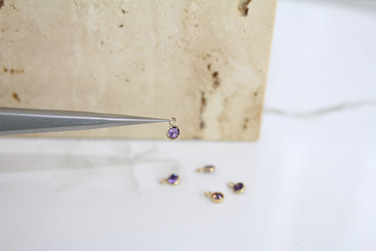 3mm CZ Amethyst Charm - 14K Gold Filled (Yellow)