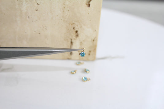 3mm CZ Aquamarine Charm - 14K Gold Filled (Yellow)